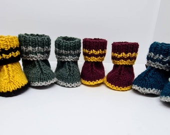 Hand knitted wizard baby booties, 1 pair