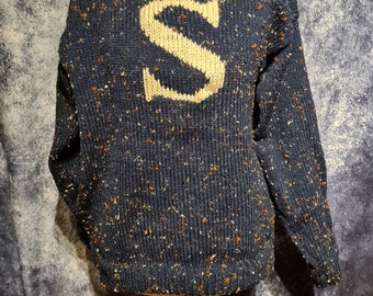 Knitted tweeded wool monogram jumper, adult wizard jumper, unisex monogram jumper, any colour jumper, any initial.