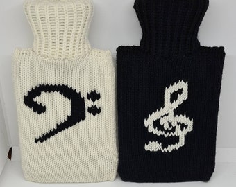 Pair of mini hot water bottles, customisable in any colours, musician gift
