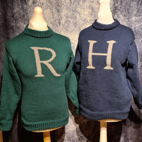 Knitted monogram jumper, adult wizard jumper, unisex monogram jumper, any colour jumper, any initial.
