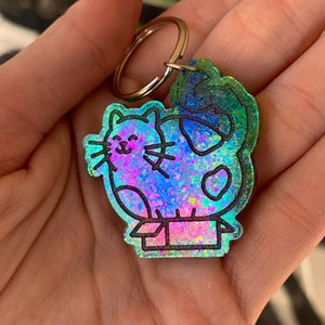Chameleon Fat Cat in a Box Resin Keychain