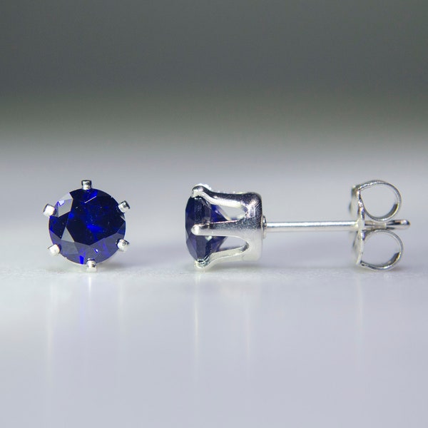 Lab Created Sapphire • 5mm • Gemstone Stud Earrings • September Birthstone •  Bridesmaid Gift • Wedding • Anniversary • Birthday • Gift