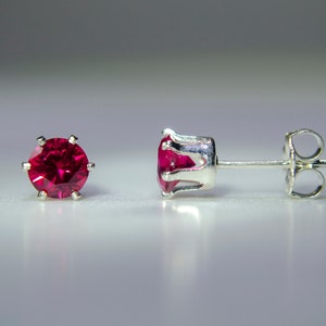 Lab Created Ruby • 5mm • Gemstone Stud Earrings • July Birthstone •  Bridesmaid Gift • Wedding • Anniversary • Birthday • Gift