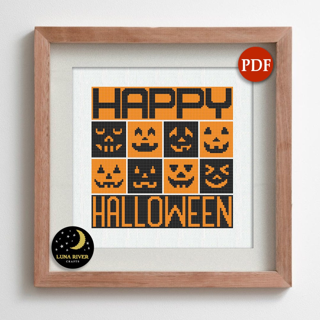 Halloween Cross Stitch Pattern PDF – Happy Pumpkins Design – Spooky ...