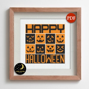 Halloween Cross Stitch Pattern - Instant Download – Happy Pumpkins Counted Cross Stitch - Modern Chart – Happy Halloween Cross Stitch PDF