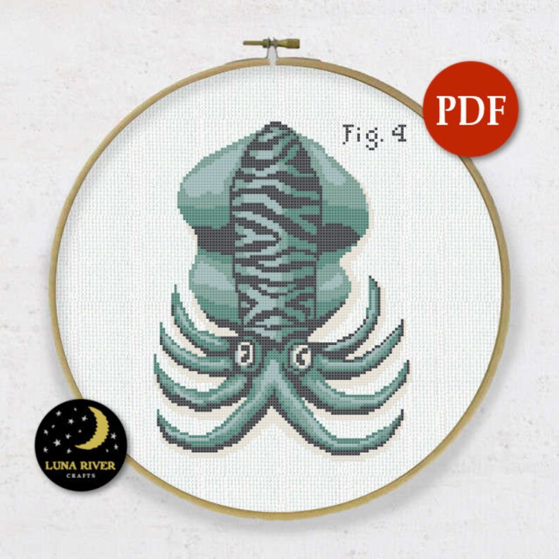 Cross Stitch Pattern Set Set of 3 Instant Download Vintage Cross Stitch Counted Cross Stitch X Stitch Pattern Cephalopod Pattern image 4