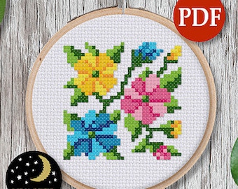 Flowers Cross Stitch Mini Pattern - Instant Download – Flowers Pattern - Counted Cross Stitch - Modern Cross Stitch – PDF Chart - Embroidery