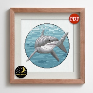 Great White Shark Cross Stitch Pattern - Instant Download - Big Fish Pattern PDF - Counted X Stitch - Needlepoint Chart - Embroidery