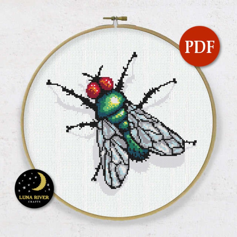Fly on the wall Counted Cross Stitch PDF Pattern Instant Download Needlepoint Decoration Stitching Printable Digital Chart Embroidery Insect