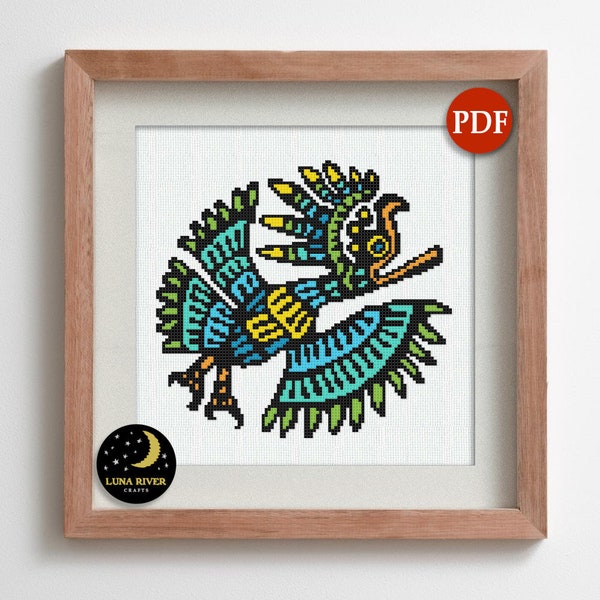 Oiseau maya au point de croix motif PDF - téléchargement immédiat - broderie mexicaine - point de croix compté - Art déco maya