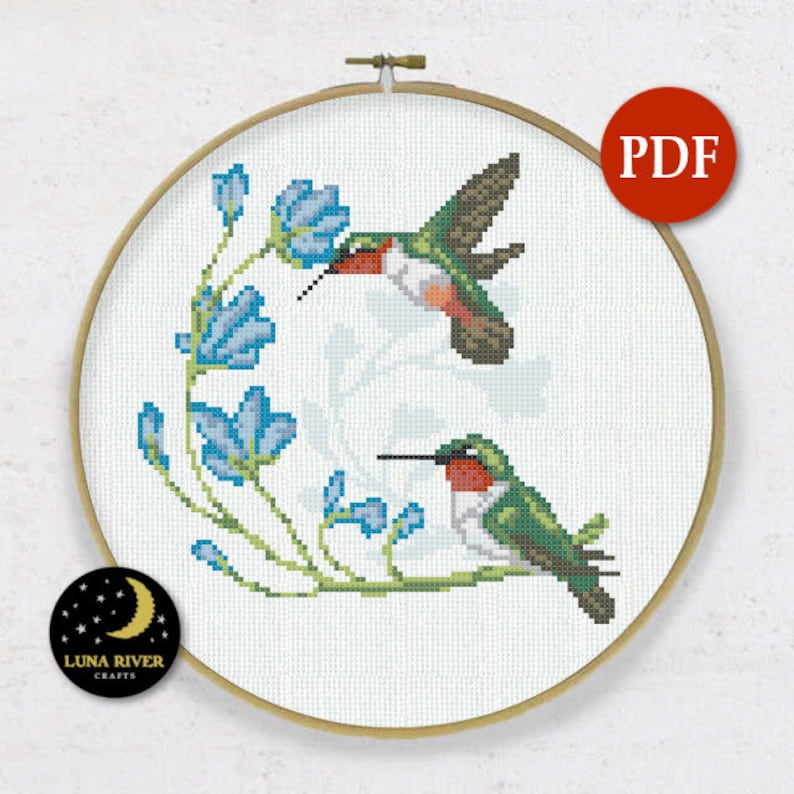 Pair of Hummingbirds and Flower Cross Stitch Pattern