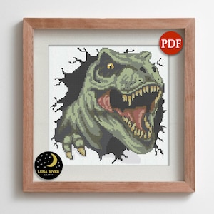 Dinosaur Cross Stitch Pattern - Instant Download - Counted Cross Stitch - Modern Cross Stitch - T Rex Embroidery - X Stitch Pattern