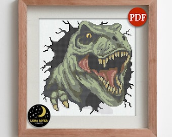 Dinosaur Cross Stitch Pattern - Instant Download - Counted Cross Stitch - Modern Cross Stitch - T Rex Embroidery - X Stitch Pattern