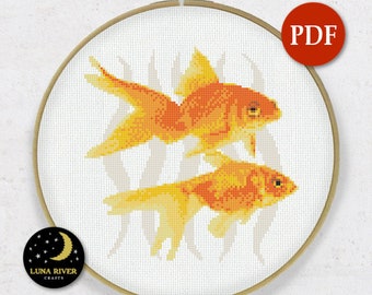 Goldfisch Zählmuster - sofortiger Download - Glück Goldfisch PDF Muster - Fische Kreuzstich Stickerei - moderne digitale Karte