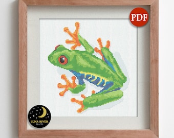 Tree Frog Counted Cross Stitch Pattern - Instant Download - Exotic Animal PDF Pattern - Modern Cross Stitch - Frog Cross Stitch