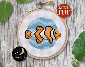 Clownfish Cross Stitch Pattern - Instant Download – Fish Mini Pattern - Counted Modern Cross Stitch – Marine Cross Stitch - PDF Chart