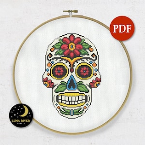 Sugar Skull Cross Stitch - Instant Download - Skull Pattern PDF - Mexican Traditional Counted Cross Stitch - Colorful Embroidery Chart