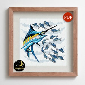 Blue Marlin Cross Stitch Pattern - Instant Download - Fish Pattern PDF - Counted Cross Stitch - Marine X Stitch - Digital Needlepoint Chart