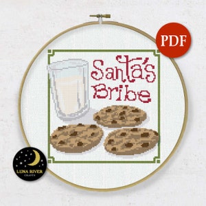 Santa’s Bribe Counted Cross Stitch Pattern - Instant Download - Christmas Pattern - Cookies and Milk Cross Stitch - PDF Chart