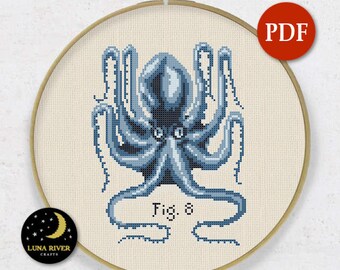 Octopus Cross Stitch Pattern - Instant Download - Pattern PDF - Vintage Counted Cross Stitch - Marine X Stitch - Needlepoint Chart