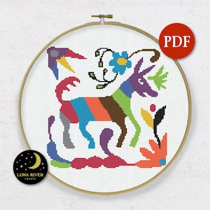Mexican Otomi Tenango Dog - Counted Cross Stitch Pattern - Instant Download - Dog Pattern PDF - Simple Animal Embroidery Chart