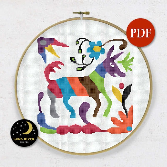 Otomi Goat and Flower Cross Stitch Pattern