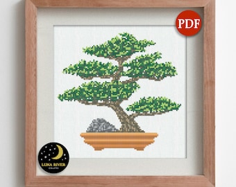 Bonsai Tree Counted Cross Stitch Pattern - Instant Download - Tree Pattern - Modern Cross Stitch - Bonsai Cross Stitch - PDF Chart