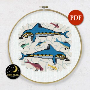 Patrón de punto de cruz de delfines griegos - Descarga instantánea - Patrón PDF - Punto de cruz contado - Punto marino X - Gráfico de punto de aguja digital