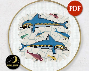 Greek Dolphins Cross Stitch Pattern - Instant Download - Pattern PDF - Counted Cross Stitch - Marine X Stitch - Digital Needlepoint Chart