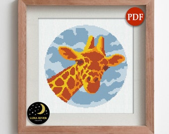 Curious Giraffe Cross Stitch Pattern - Instant Download - Giraffe Pattern - Modern Geteld Cross Stitch - Animal Cross Stitch - PDF-grafiek