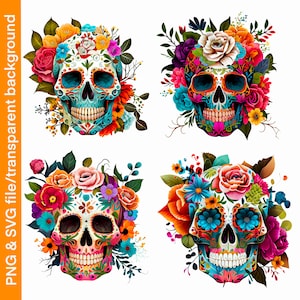 Colourful Skull PNG clipart, floral retro skull PNG, skull flower png sublimation, skull PNG, floral skull clipart downloadable