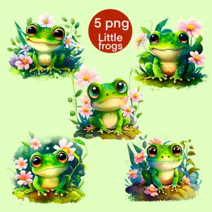 5 PNG cute little frogs, cute frogs bundle clipart, frogs png clipart, frogs sublimation, frogs printable