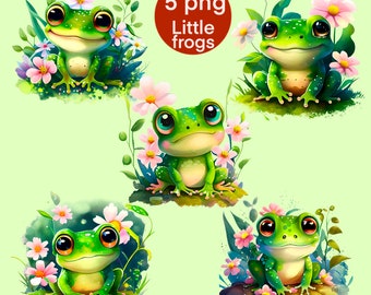 5 PNG cute little frogs, cute frogs bundle clipart, frogs png clipart, frogs sublimation, frogs printable