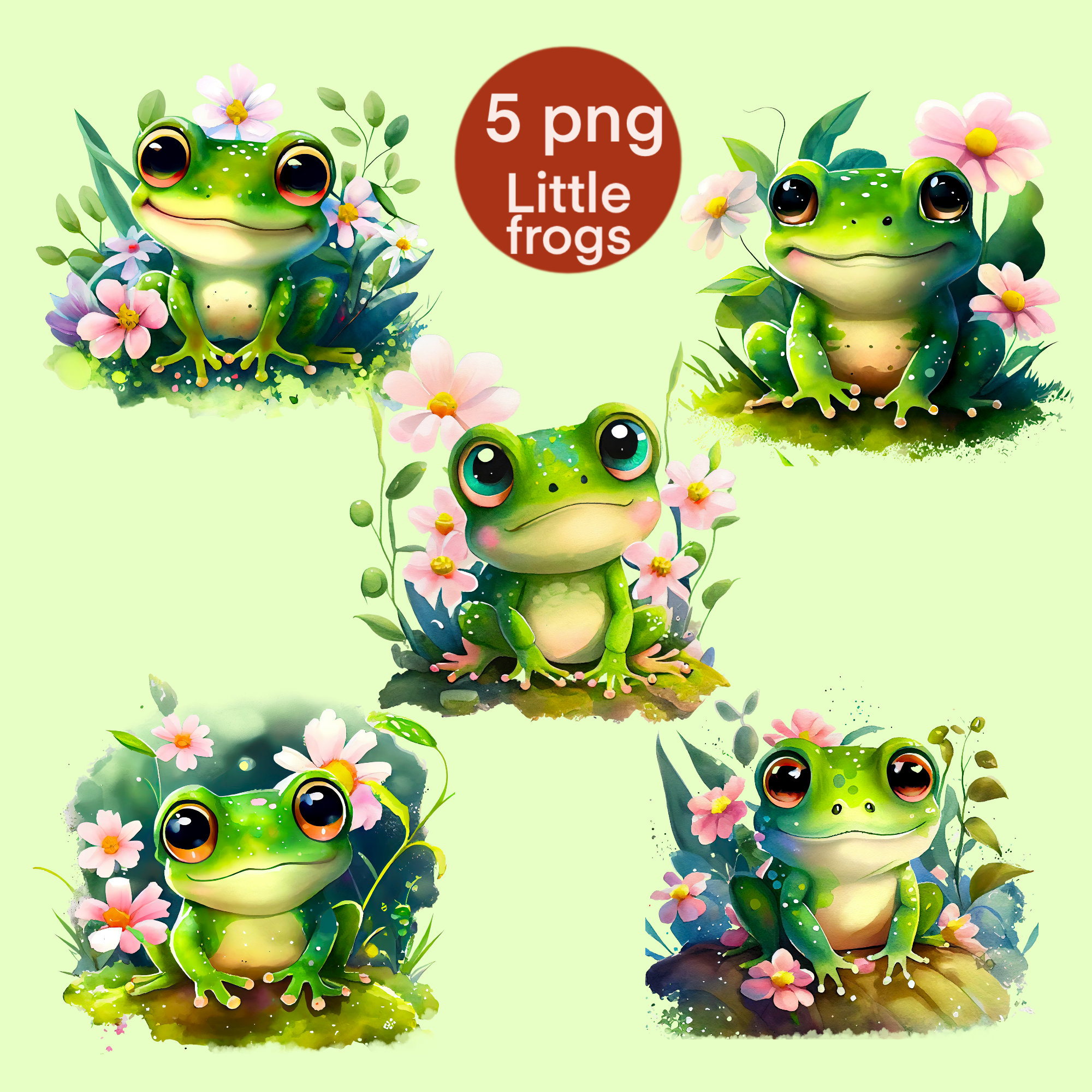 Buy 5 PNG Cute Little Frogs, Cute Frogs Bundle Clipart, Frogs Png