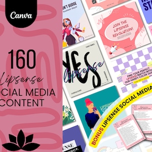 Best Selling: LIPSENSE - 160 Social Media Content | Senegence | Canva Editable | MLM, Direct Sales | Graphics | Templates | Marketing Plan