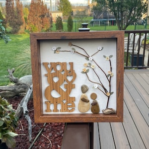 Pebble art couple- pebble art family, rock art, driftwood, stone art, beach glass, sea glass, wedding anniversary gift, customized,