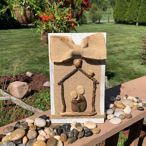 Pebble Art Family - rock art,  customized pebble art picture, stone art, pebble art couple, anniversary, wedding, beach glass, driftwood