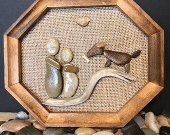 Pebble art dogs - pebble art couple, pebble art family, rock art, stone art, customized, driftwood, wedding, anniversary gift, beach glass