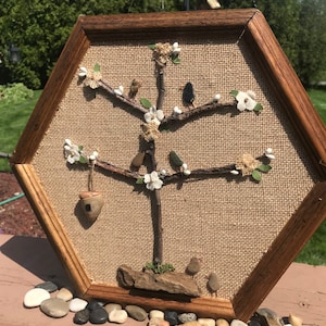 pebble art - pebble art birds, rock art, beach glass, rock art, driftwood, stone art, anniversary gift, wedding, pebble art family