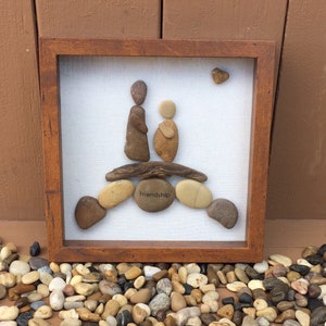 Pebble art - pebble art family, pebble art couple, driftwood, beach glass, rock art, customized, stone art, wall art, wedding anniversary