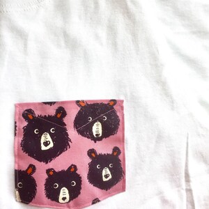 Ladies Pocket Tee with pink bear pocket