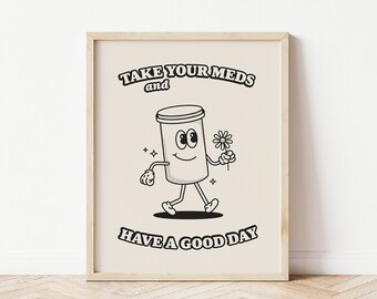 Mental Health Art Download, Retro Quote Print, Large Printable Art, Retro Wall Decor, Self Love Wall Art Printable, Digital Download Print