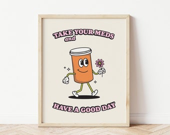 Mental Health Art Download, Retro Quote Print, Large Printable Art, Retro Wall Decor, Self Love Wall Art Printable, Digital Download Print