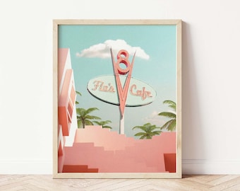 Retro reseaffisch, retro cafétryck, resefotokonst, fotokollagekonst, surrealismkonst, retro väggkonst, digitaltryck, utskrivbar konst