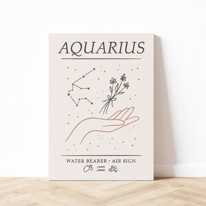 Aquarius Inspired Zodiac Sign Poster, Minimalist Aquarius Zodiac Sign Illustration, Astrology Art Print, Digital Download, Printable