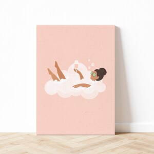 Cloud Bath Illustration, Self Love Body Positive Wall Art, Bathroom Wall Art, Feminine Art Print, Wine Art, Digital Download, Printable Art