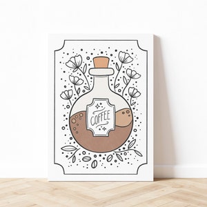 Coffee Potion Illustration Art Print, Tarot Inspired Coffee Art, Coffee Wall Art, Fall Wall Art, Digital Download, Printable Art