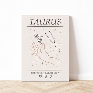Taurus Inspired Zodiac Sign Poster, Minimal Taurus Zodiac Sign Illustration, Astrology Illustration Art Print, Digital Download, Printable
