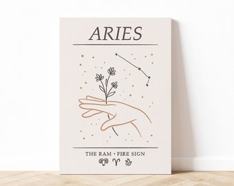 Widder Inspiriertes Sternzeichen Poster, Minimalistisches Widder Sternzeichen Illustration, Astrologie Illustration Kunstdruck, Digitaler Download, druckbar