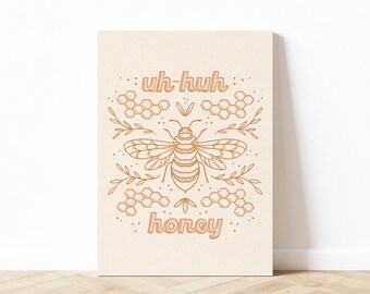 Uh Huh Honey Biene Illustration, Hummel Biene Kunstdruck, Biene Wandkunst, Natur Liebhaber Kunst, Minimalistisch Line Art, Digitaler Download, druckbare Kunst